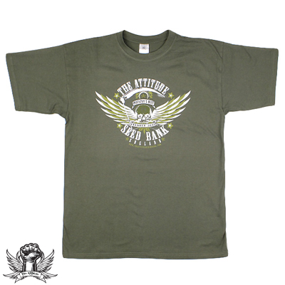 The Attitude Seedbank Biker Patch T Shirt Khaki